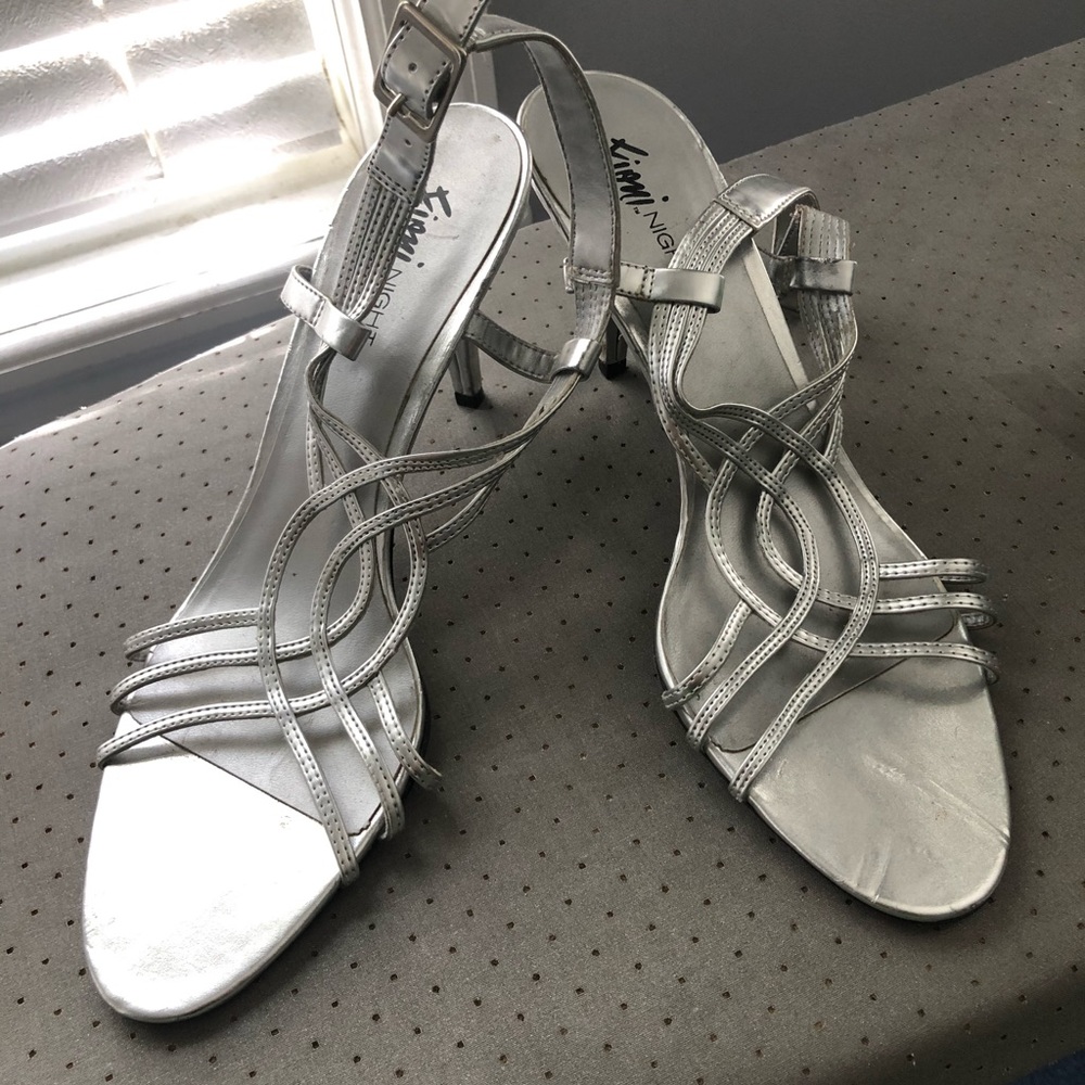 Strappy silver heeled sandals